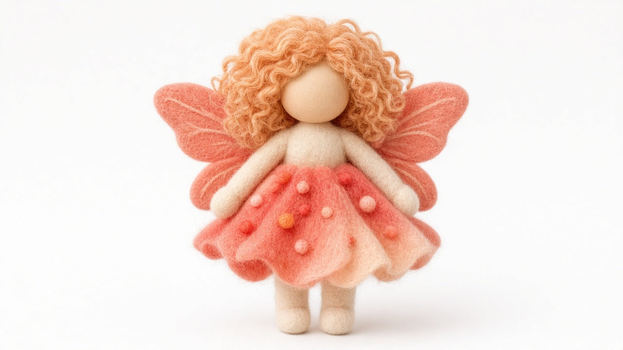Coral - felted wool fairy portrait
