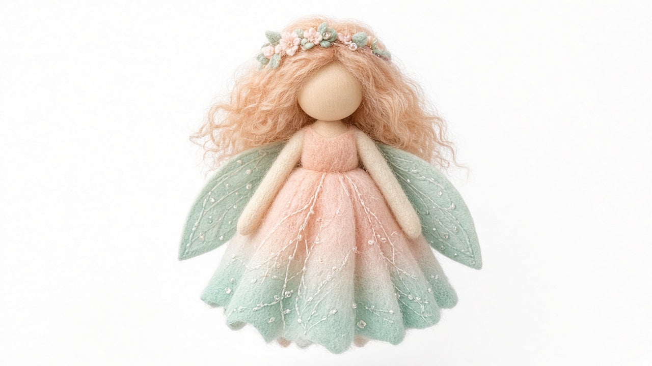 Dew - felted wool fairy portrait