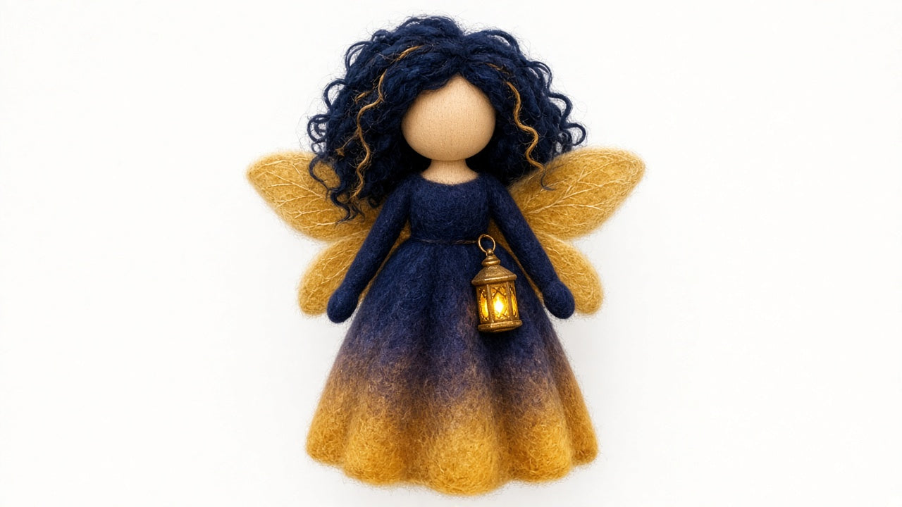 Lantern - felted wool fairy portrait