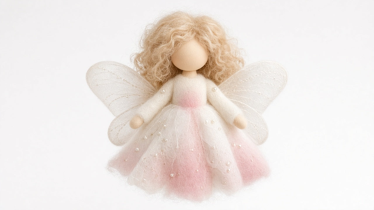 Pearl - felted wool fairy portrait