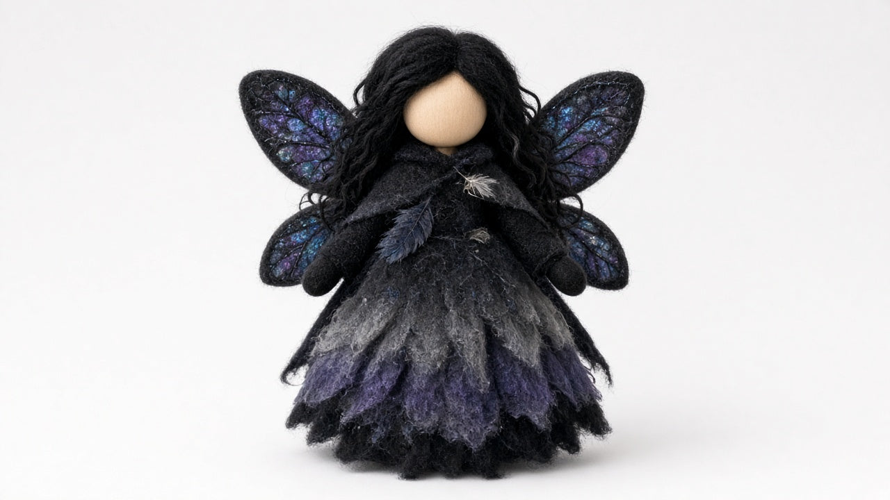 Raven - felted wool fairy portrait