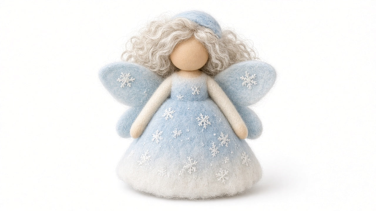 Snow - felted wool fairy portrait